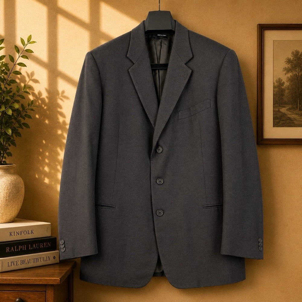 Giorgio Armani Blazer Mens 46R Gray 100% Cashmere Italy 3 Button Luxury Notch